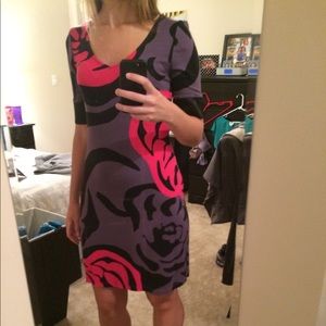 Price drop! Black/pink/purple floral dress size M!